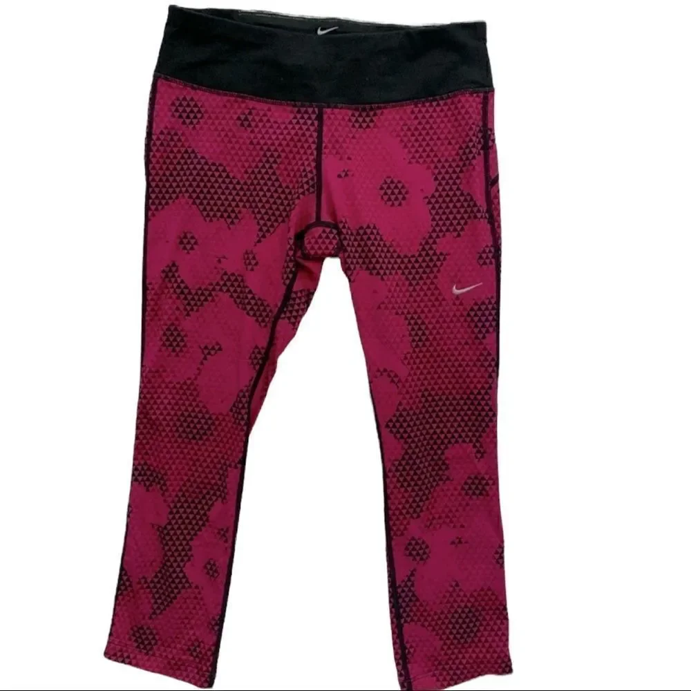 Nike Dry-Fit Running Athletic Crop Pants Pink & Black Dot Cano Women’s Small (S)